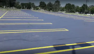 Fresh yellow striping on a large parking lot